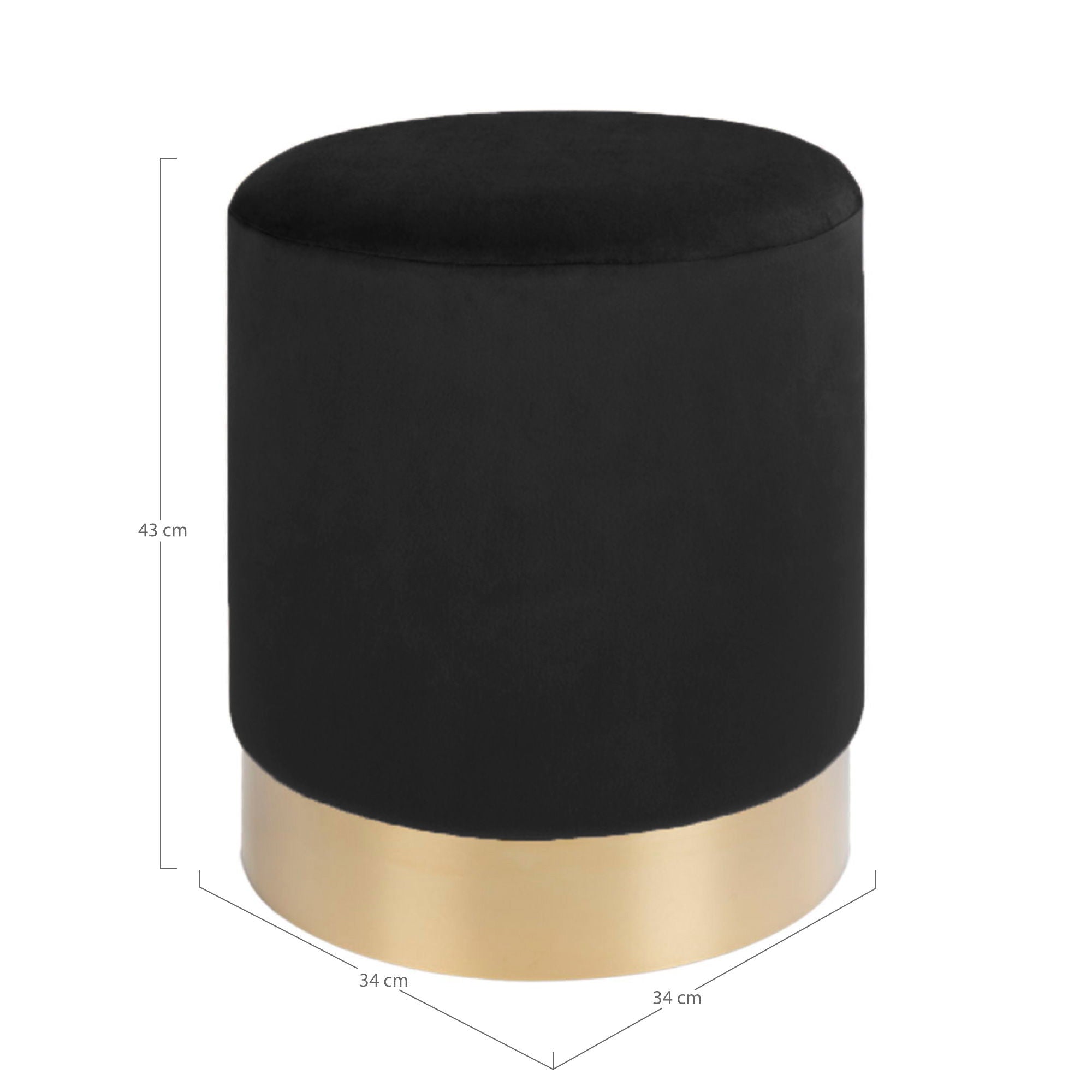 Gamby – Pouf aus Samt in Schwarz mit messingfarbener Basis Ø34×43 cm